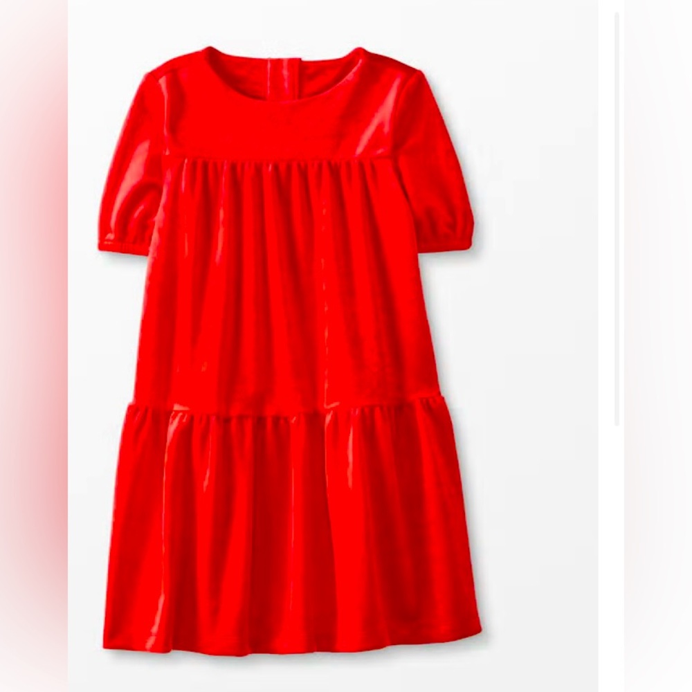 Hanna Andersson velour dress twirl ruffled tiered soft red button back